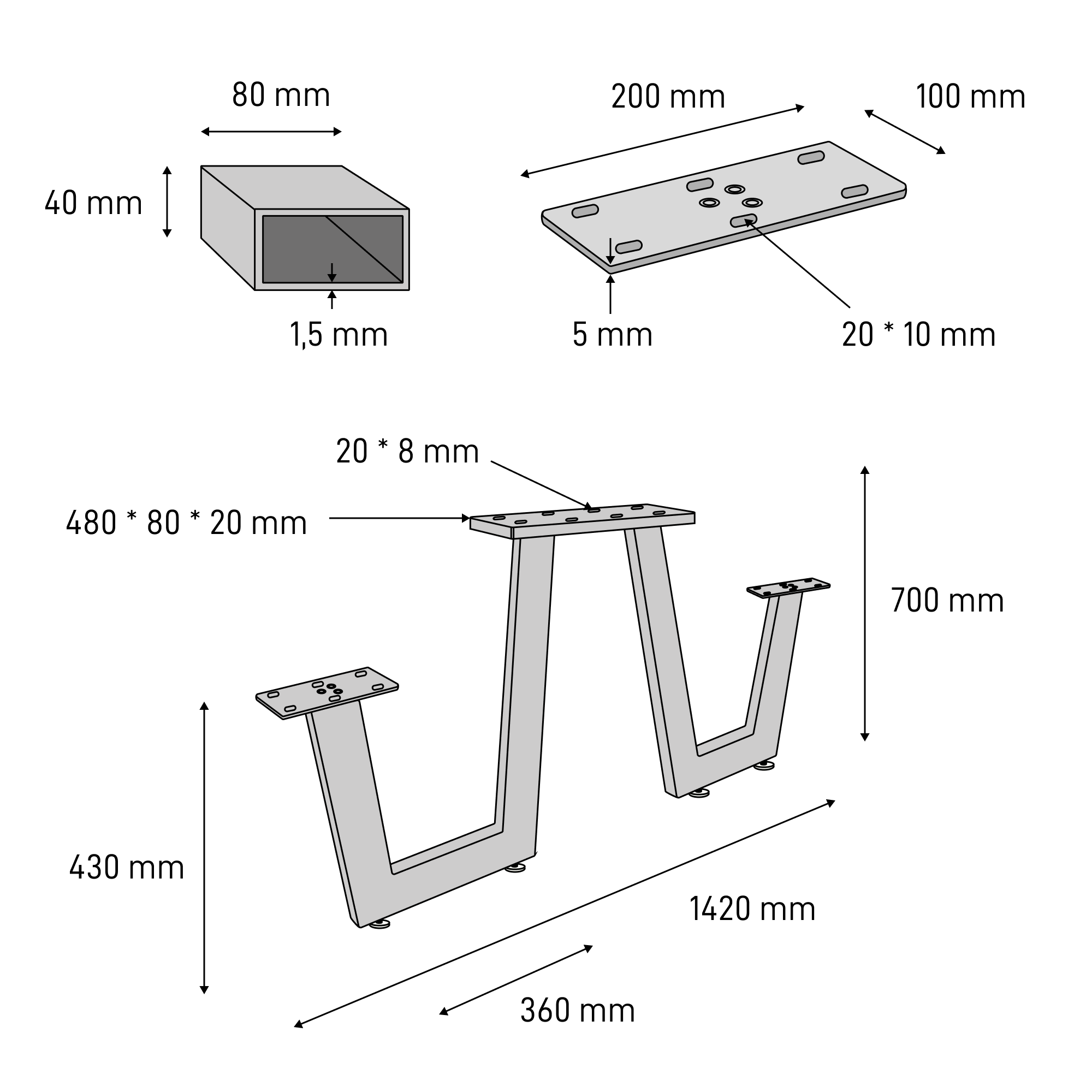 De afmetingen