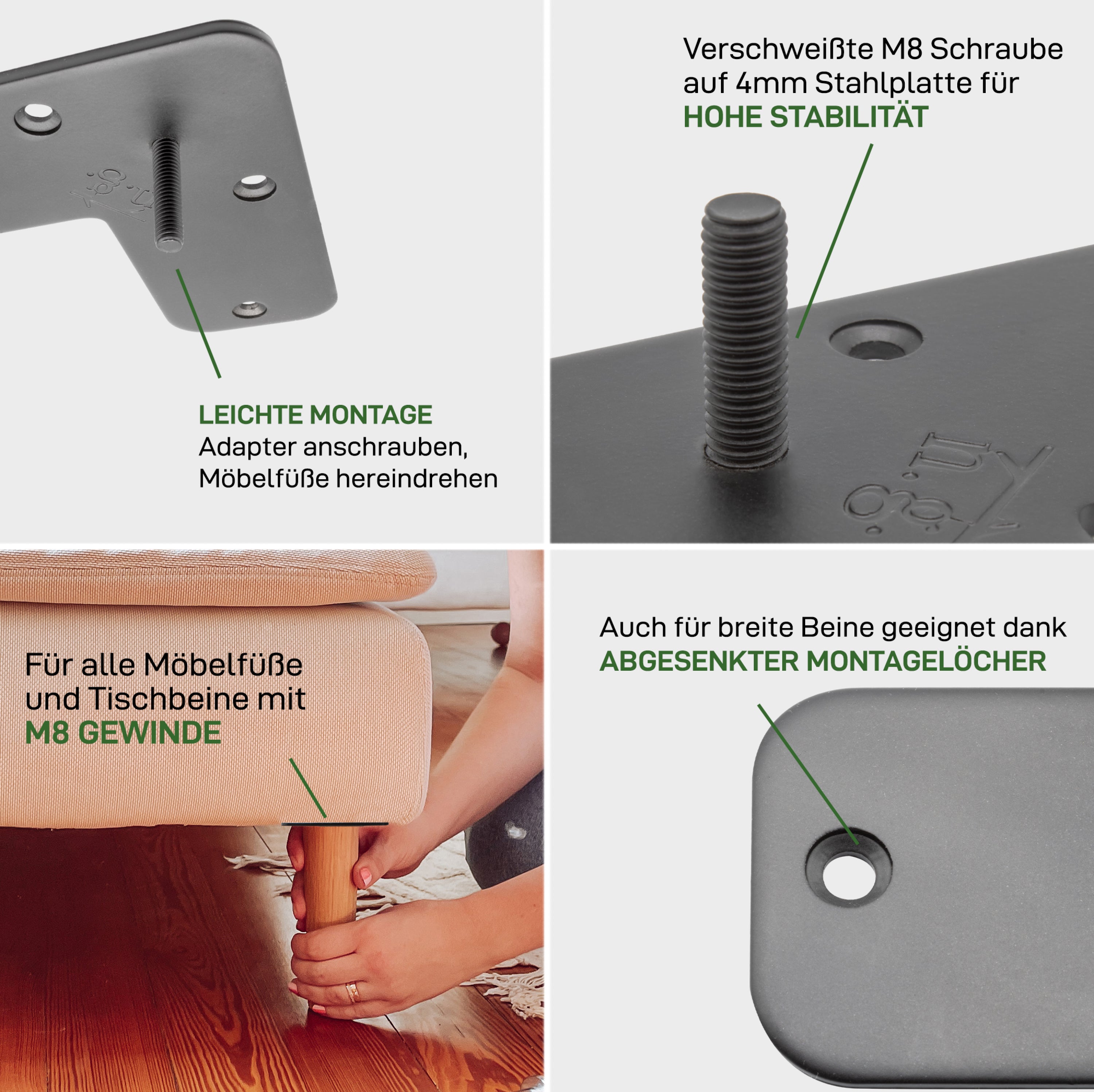 Set van 4 montageplaten CONICAL
